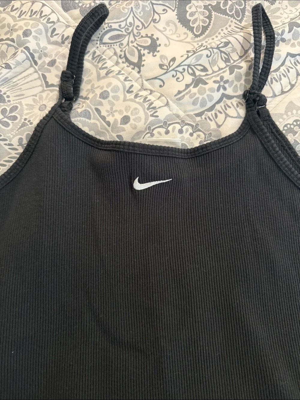 Nike Black Ribbed Mini Slip Dress with White Swoosh